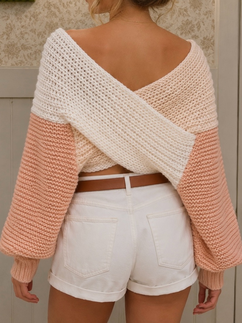 Anthropologie Peach & Cream Cross-Back Knit Sweater one size